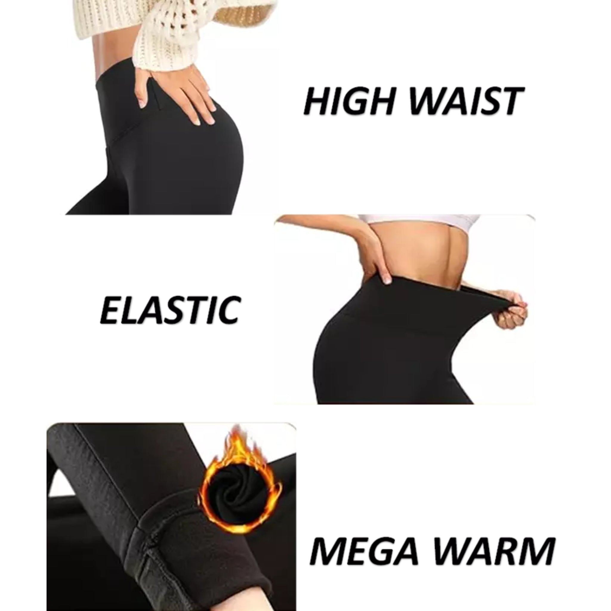Women’s Elite Heat fleece lined leggings – high waist, elastic stretch, thermal warm Ladies winter bottoms - Mega Warm